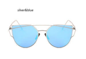 New Cat Eye Sunglasses Women Vintage Fashion Rose Gold Mirror Clear Sun Glasses Unique Flat Sunglasses