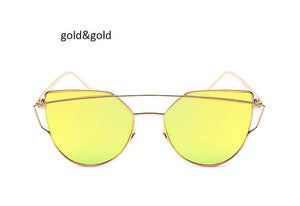 New Cat Eye Sunglasses Women Vintage Fashion Rose Gold Mirror Clear Sun Glasses Unique Flat Sunglasses