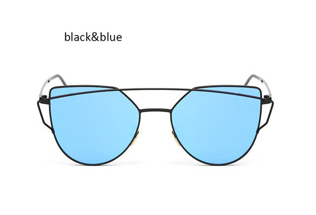 New Cat Eye Sunglasses Women Vintage Fashion Rose Gold Mirror Clear Sun Glasses Unique Flat Sunglasses