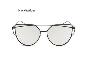 New Cat Eye Sunglasses Women Vintage Fashion Rose Gold Mirror Clear Sun Glasses Unique Flat Sunglasses