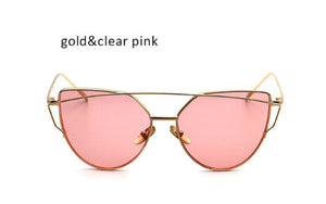 New Cat Eye Sunglasses Women Vintage Fashion Rose Gold Mirror Clear Sun Glasses Unique Flat Sunglasses