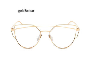 New Cat Eye Sunglasses Women Vintage Fashion Rose Gold Mirror Clear Sun Glasses Unique Flat Sunglasses