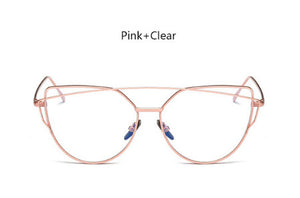 New Cat Eye Sunglasses Women Vintage Fashion Rose Gold Mirror Clear Sun Glasses Unique Flat Sunglasses