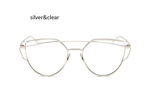 New Cat Eye Sunglasses Women Vintage Fashion Rose Gold Mirror Clear Sun Glasses Unique Flat Sunglasses