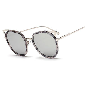 TSHING Ladies Fashion Cat Eye Sunglasses Retro Female Coating Mirror  Metal Frame Cateye Sun Glasses For Women UV400