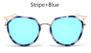 TSHING Ladies Fashion Cat Eye Sunglasses Retro Female Coating Mirror  Metal Frame Cateye Sun Glasses For Women UV400