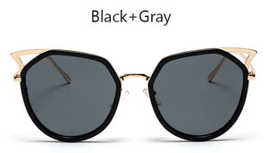 TSHING Ladies Fashion Cat Eye Sunglasses Retro Female Coating Mirror  Metal Frame Cateye Sun Glasses For Women UV400