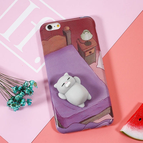 Phone Cases for iPhone 6 6S Plus 3D Cute Soft Silicone Squishy Squeeze Cat Fundas for iPhone 7 7 Plus Cover Sleeping Kitty Coque