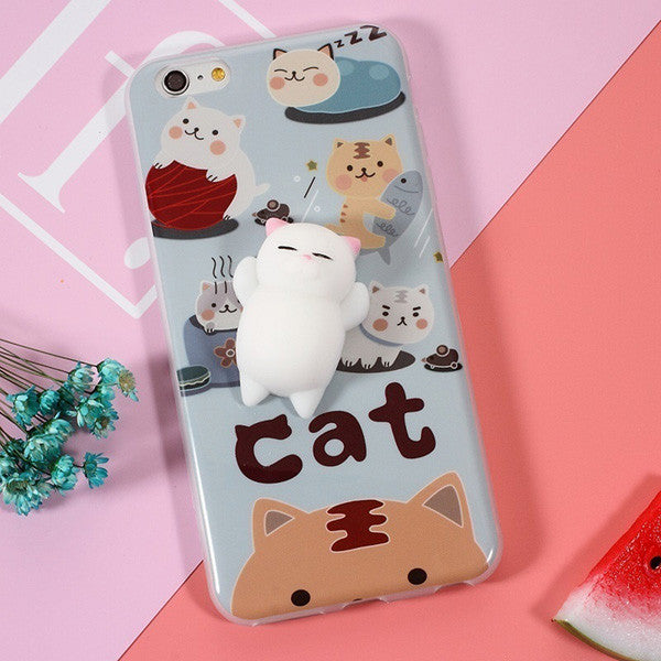 Phone Cases for iPhone 6 6S Plus 3D Cute Soft Silicone Squishy Squeeze Cat Fundas for iPhone 7 7 Plus Cover Sleeping Kitty Coque
