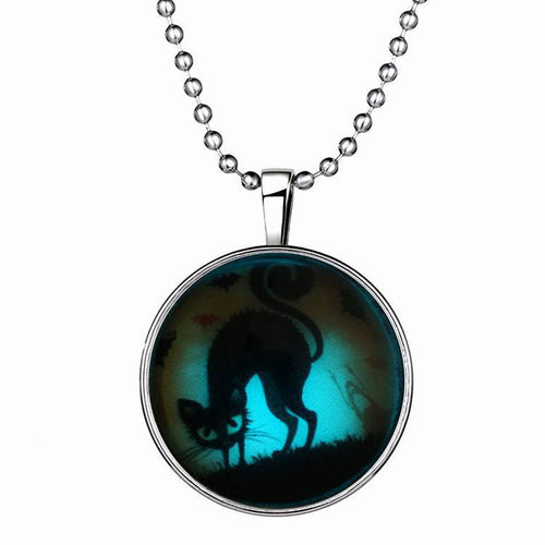 Thriller Halloween Cat Pendant Necklace Luminous necklace Civet cats Horror pattern 60cm Alloy Necklace dropship #GH30