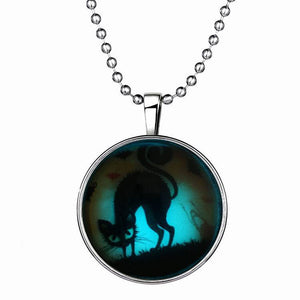 Thriller Halloween Cat Pendant Necklace Luminous necklace Civet cats Horror pattern 60cm Alloy Necklace dropship #GH30