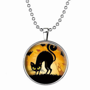 Thriller Halloween Cat Pendant Necklace Luminous necklace Civet cats Horror pattern 60cm Alloy Necklace dropship #GH30