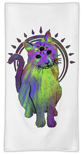 Psychedelic Trippy Cat  MicroFiber Towel W/ Custom Printed Designs