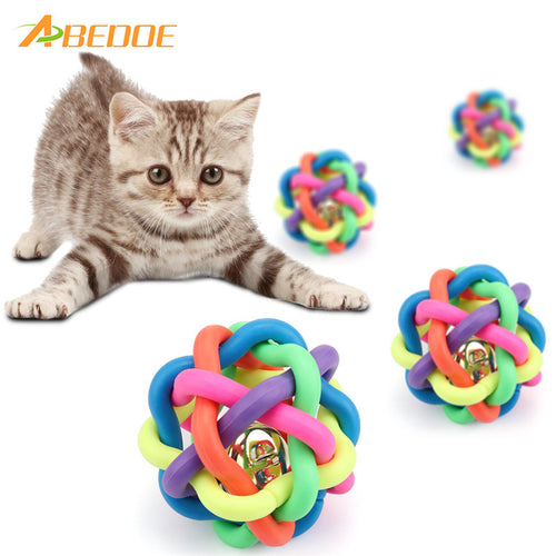 ABEDOE 1pcs Colorful Pet Dog Cat Toy Rubber Round Ball with Bell Toy for Small Medium Large Dog Puppy Gift Pet Supplies