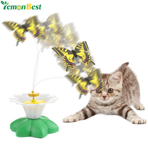 Cute Pet Cat Electric Interactive Toys Electric Rotating Colorful Butterfly Funny Pet Seat Scratch Toy For Cats Dogs Kitten Play
