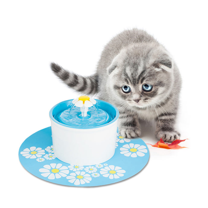 Automatic Cat Flower Fountain Mute Pet Water Dispenser Support 3 Water Flow Modes with Charcoal Filter & Anti-slip Mat for Pet Dog FDA/LFGB Approved EU Plug