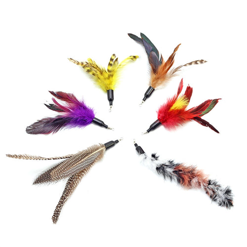 6pcs Cat Teaser Feather Replacement Refill Cat Catcher Toy and Soft Furry Attachments For Cat Kitten Toy Wands